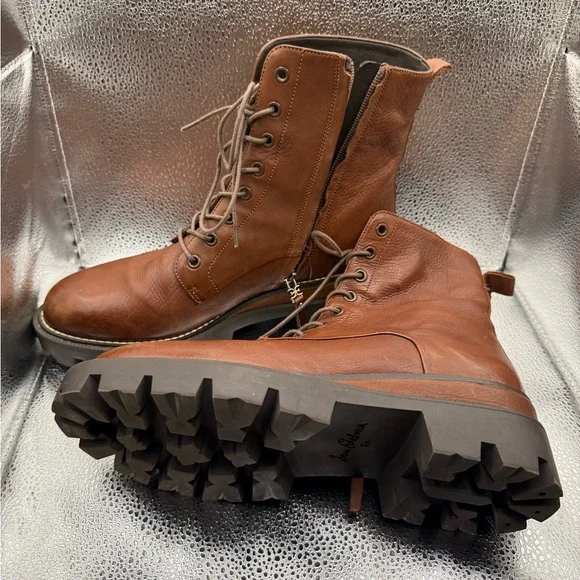 SAM EDELMAN Women's 8.5 Leather Cognac Garret Platform Combat Boots - Picture 5 of 8